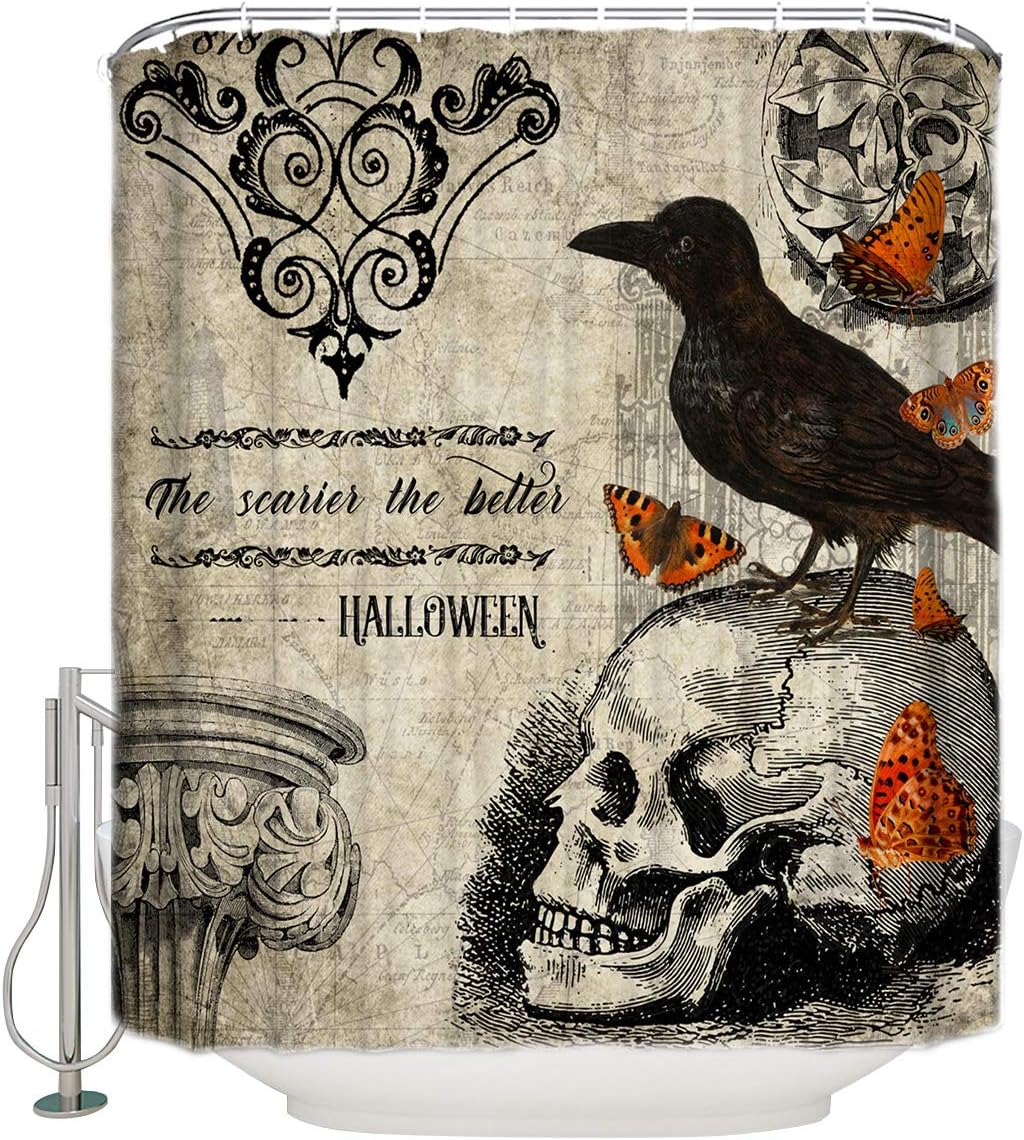 Halloween Owl Butterfly Raven Skeleton Shower Curtain Skeleton Bathroom Decor