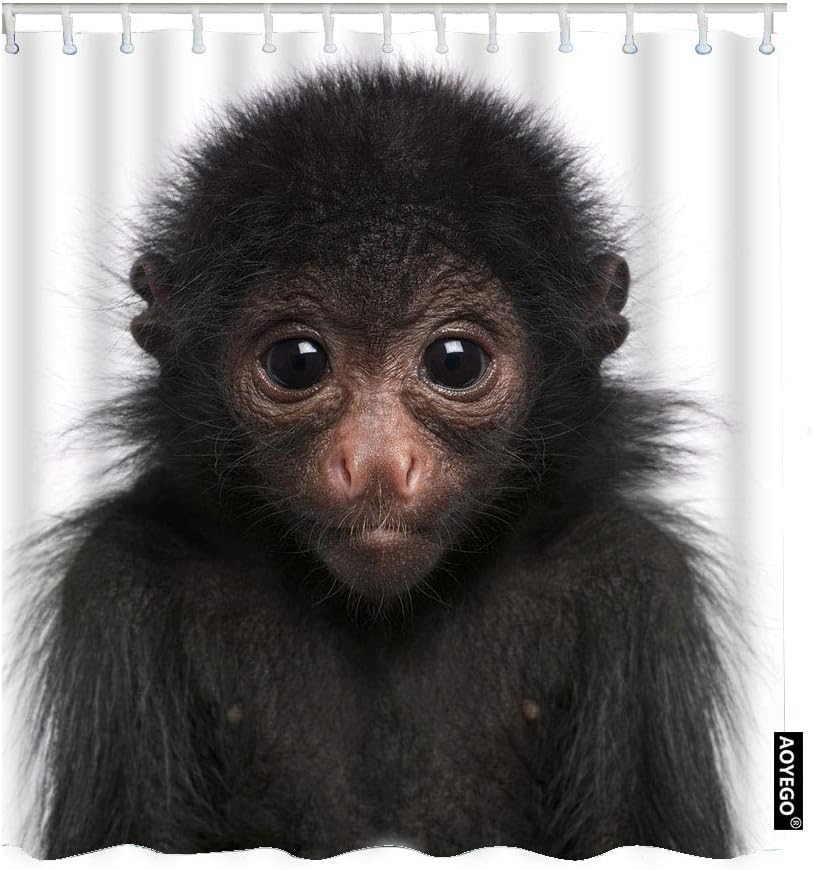 Fluffy Cute Monkey Shower Curtain Wildlife Animal Bathroom Decor Gift