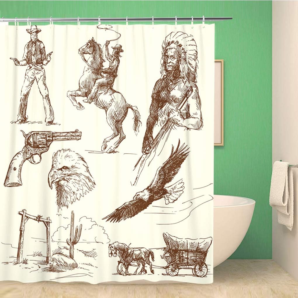 Cowboy Wild West Shower Curtain Vintage Western Bathroom Decor Print