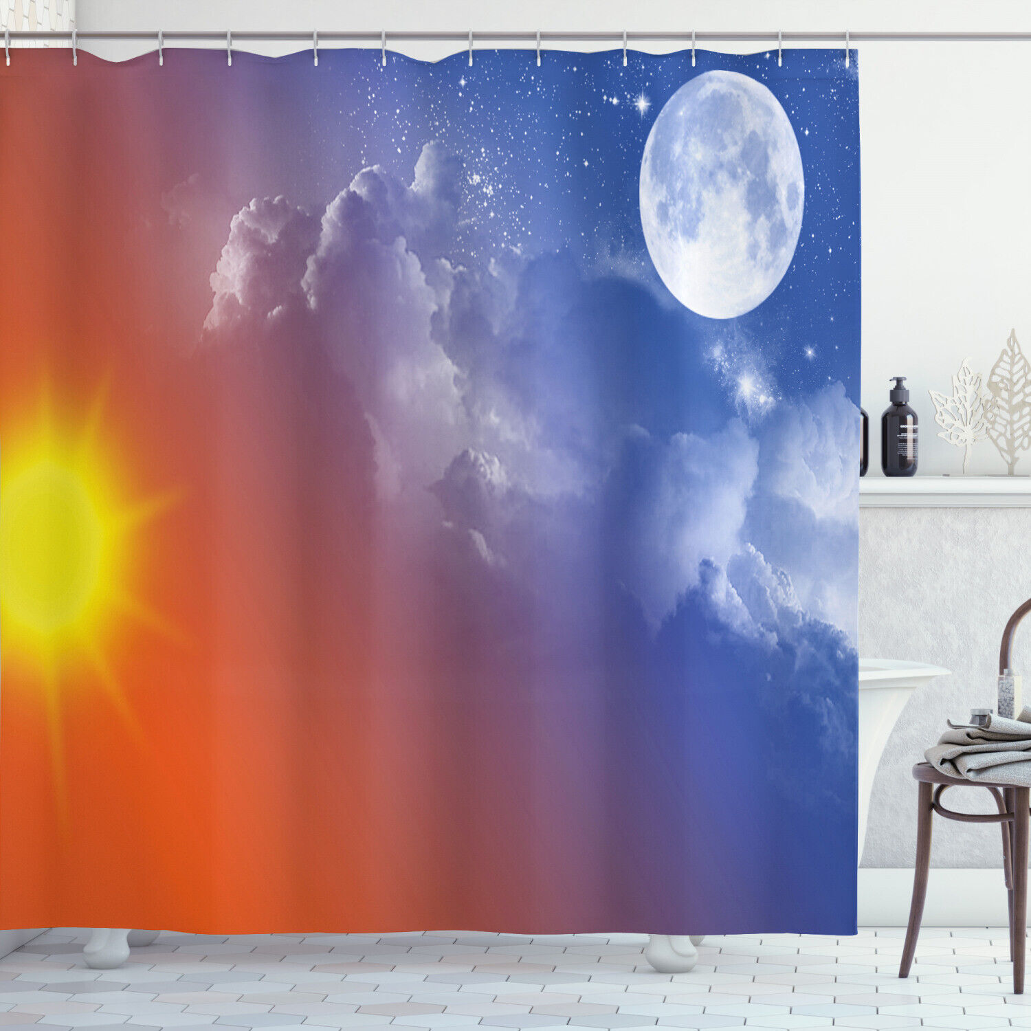 Galaxy Sun Clouds Shower Curtain Space Print Bathroom Decor