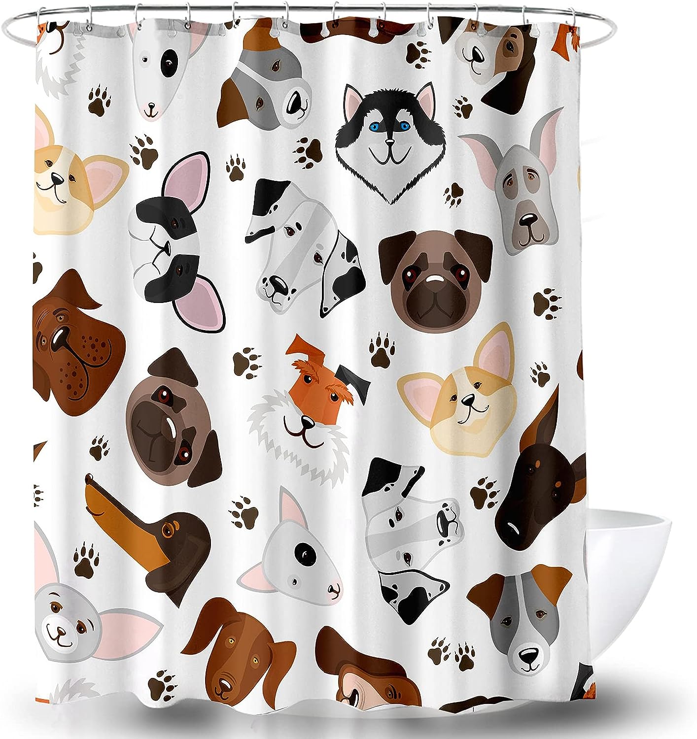 Cute Dog Shower Curtain Adorable Puppy Fabric Bathroom Decor