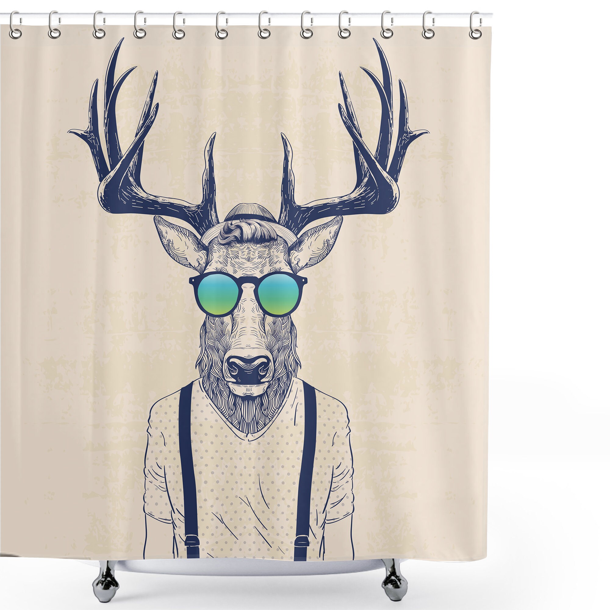 Deer With Hipster Style Shower Curtain Creative Fun Animal Bathroom Decor Gift