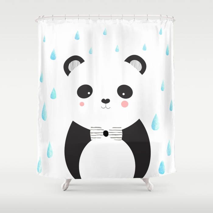 Personalized Panda Bear Animals Shower Curtain Black And White Funny Bears Kawaii Gift For Bathroom Woman Kids Children Bath