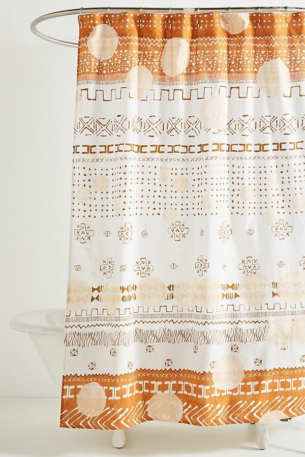 Philomena White And Brown Geometrical Design Shower Curtain For Bathroom Decor