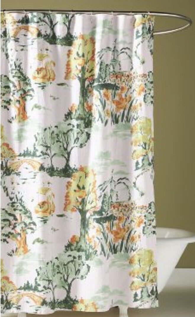 Green Floral Chinosella Shower Curtain Organic Cotton For Bathroom Decor