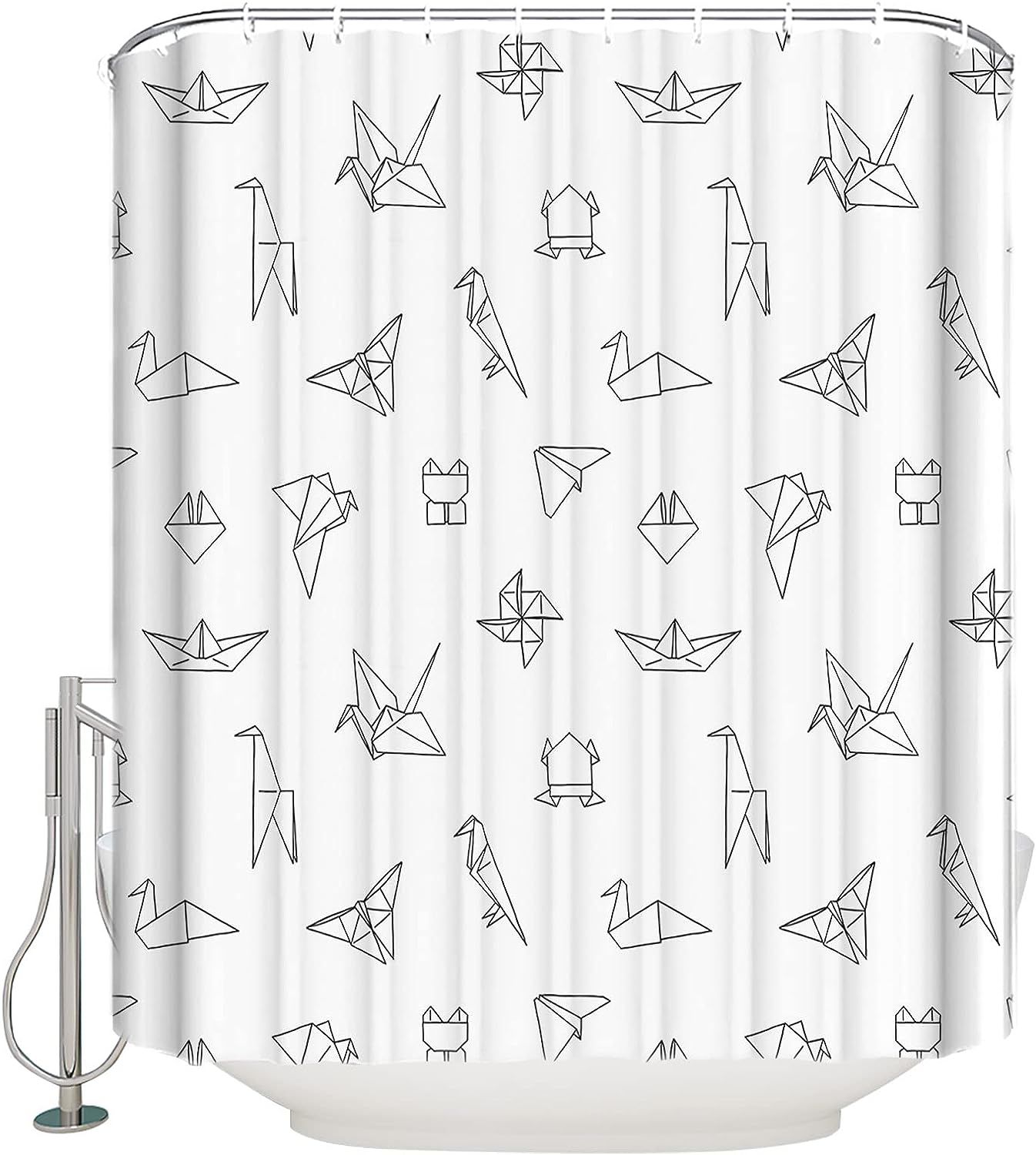 Simple Origami Soft Bird Frog Pinwheel Ship Giraffe Shower Curtain Waterproof Fabric For Bathroom Decor