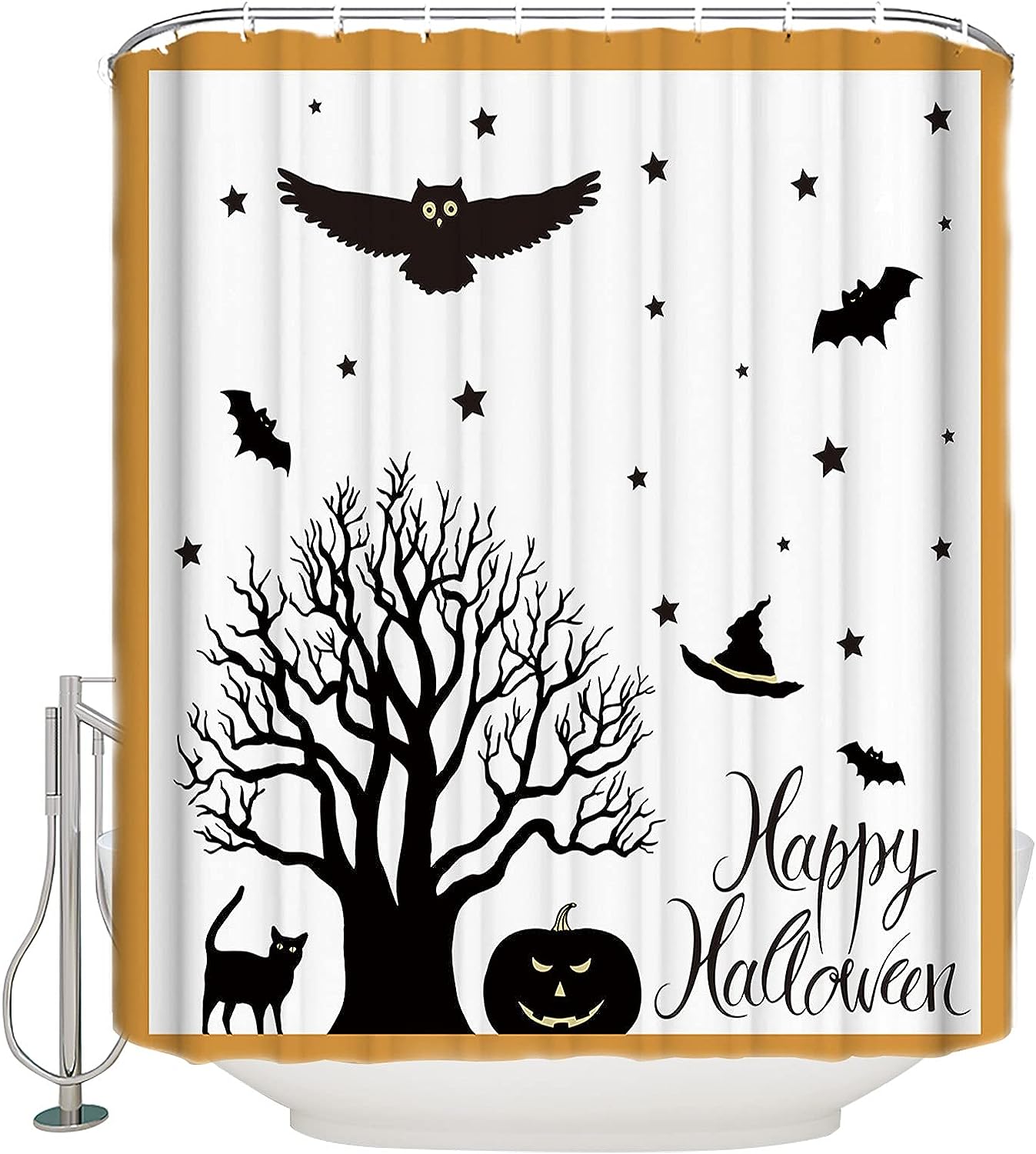 Happy Halloween Animal Shower Curtain Waterproof Fabric, Dorm Decor, And Washable Bathtub Curtain For Bathroom
