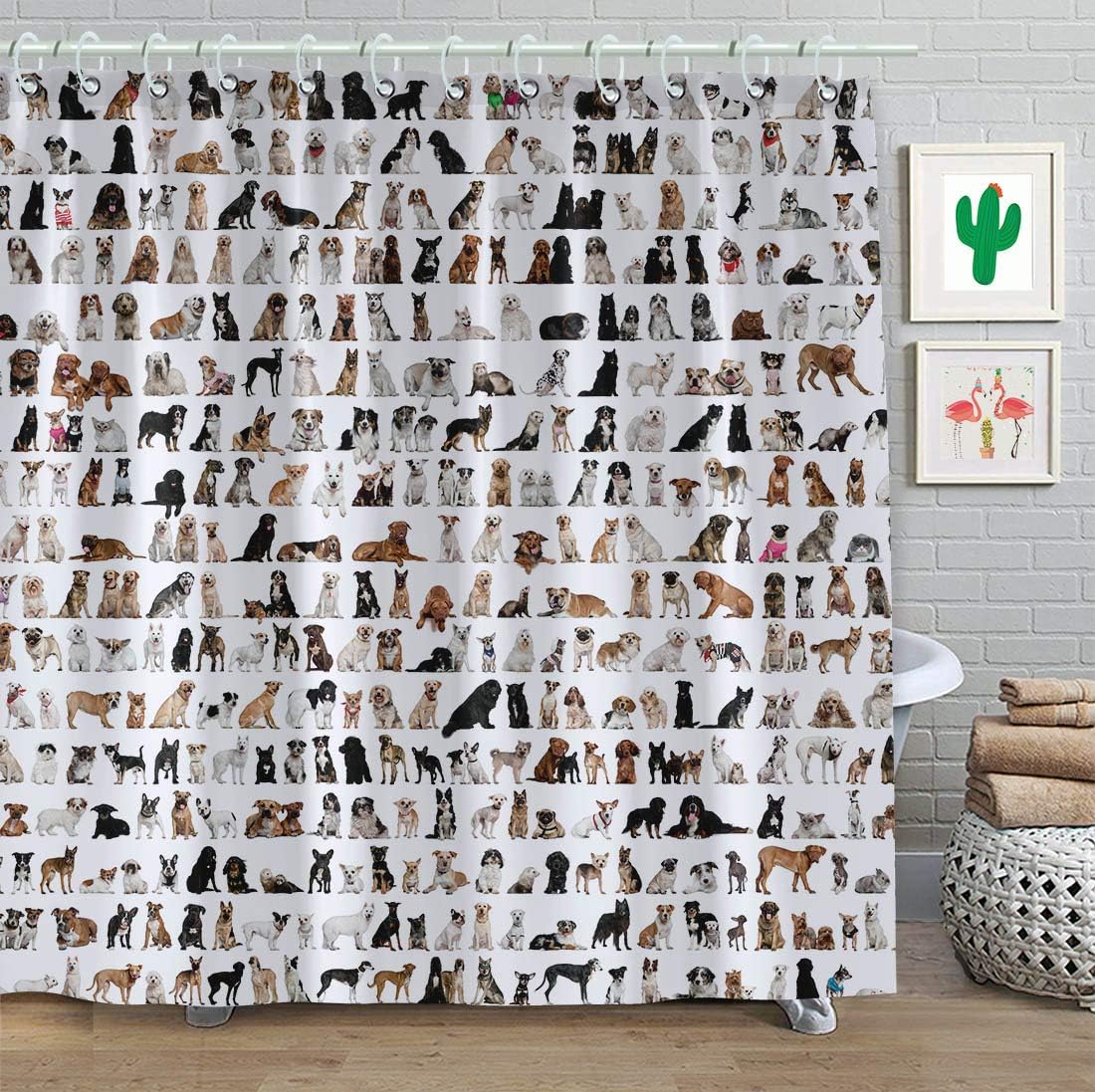Funny Dog Family Shower Curtain Animal Print For Bathroom Decor