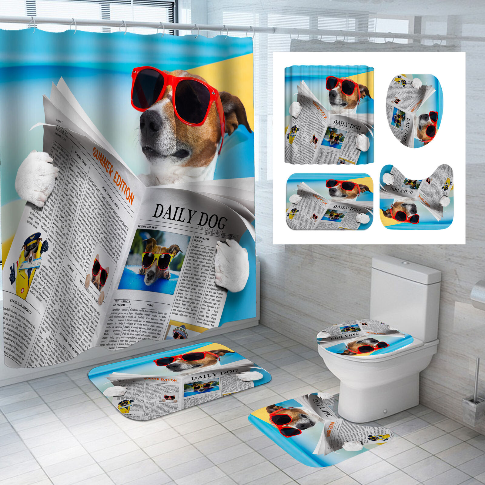 Dogs And Newspapers Shower Curtain For Bathroom Decor