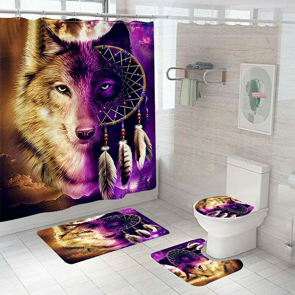 Colorful Wolf Animal Shower Curtain For Bathroom Decor