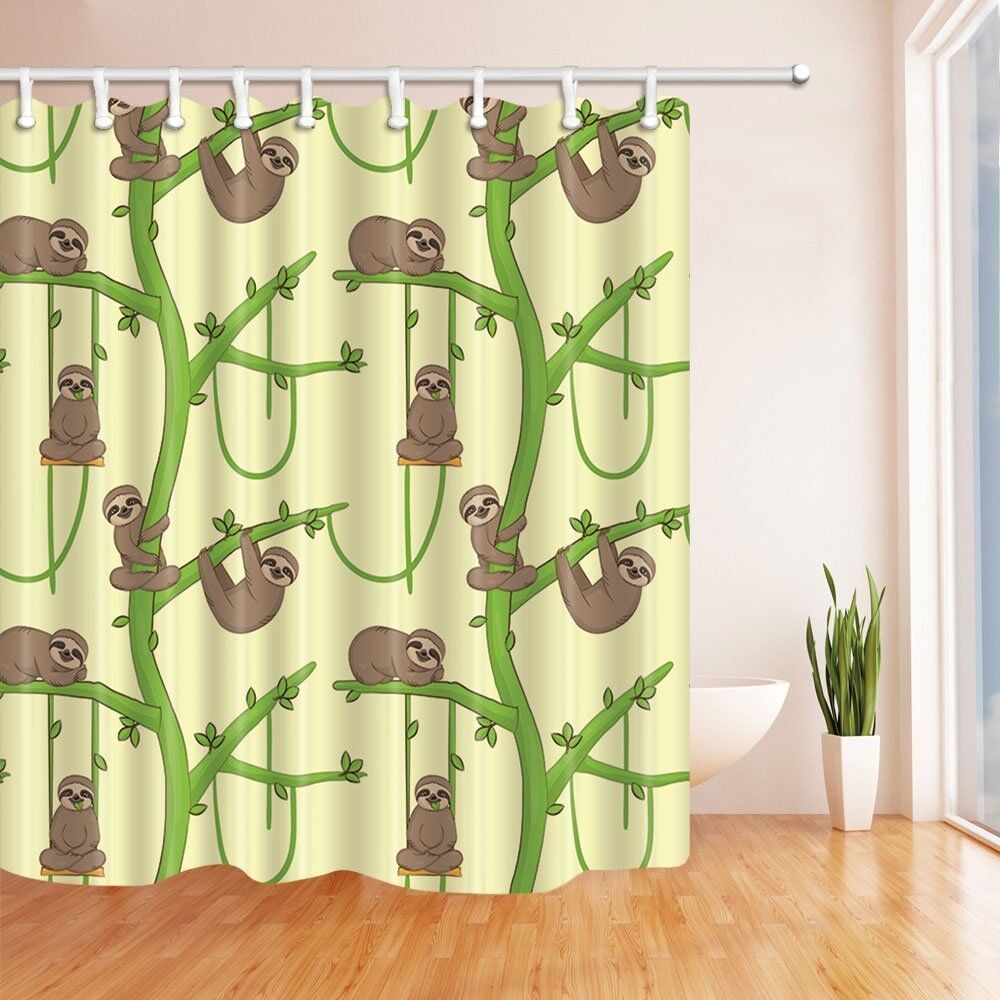 Funny Sloth On Branch Animal Theme Shower Curtain Waterproof Fabric For Bathroom Decor