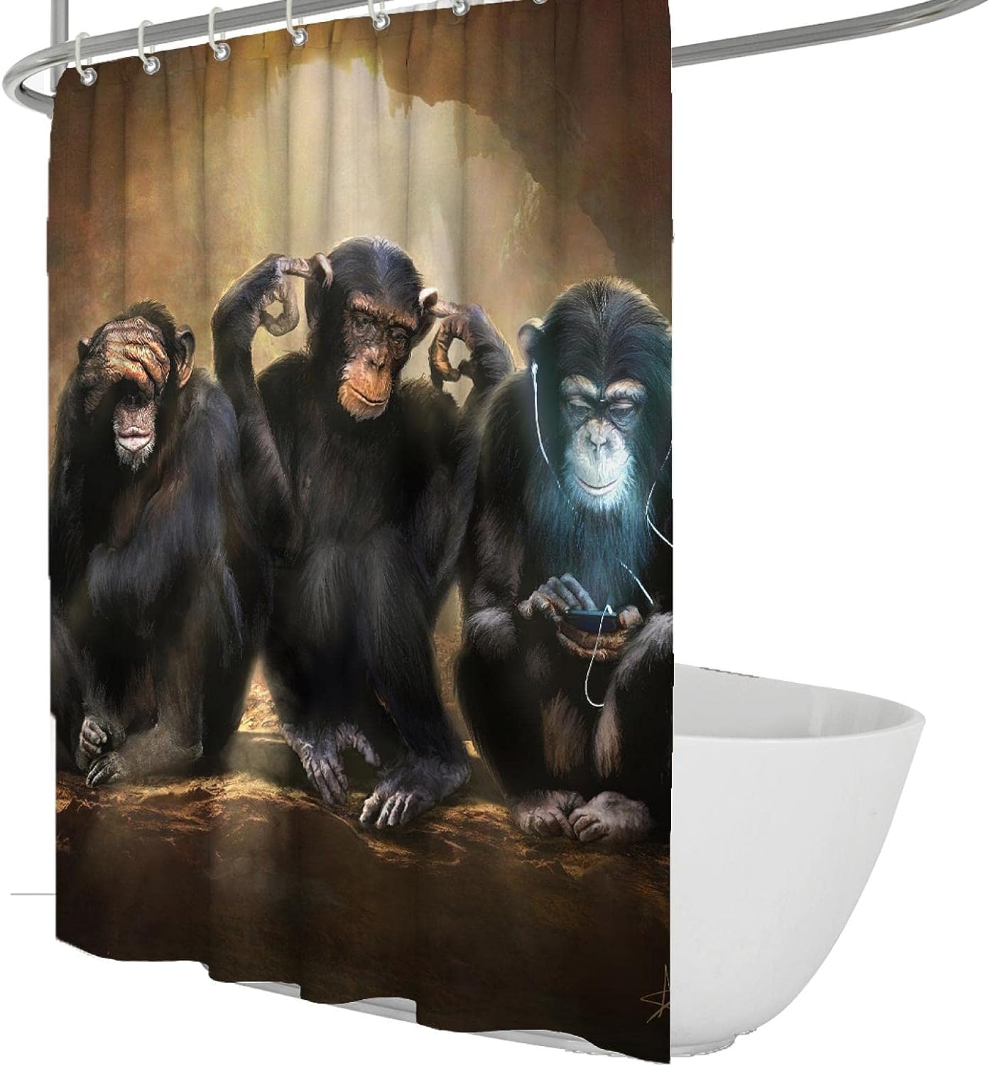 Funny Monkey Bathing Shower Curtain Decor For Kids Bathroom Animal Print
