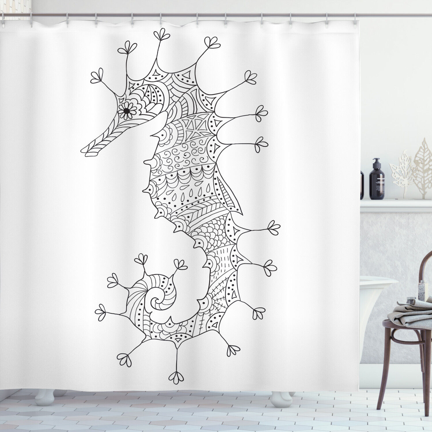 Seahorse Heraldic Art Shower Curtain For Bathroom Decor Animal Print