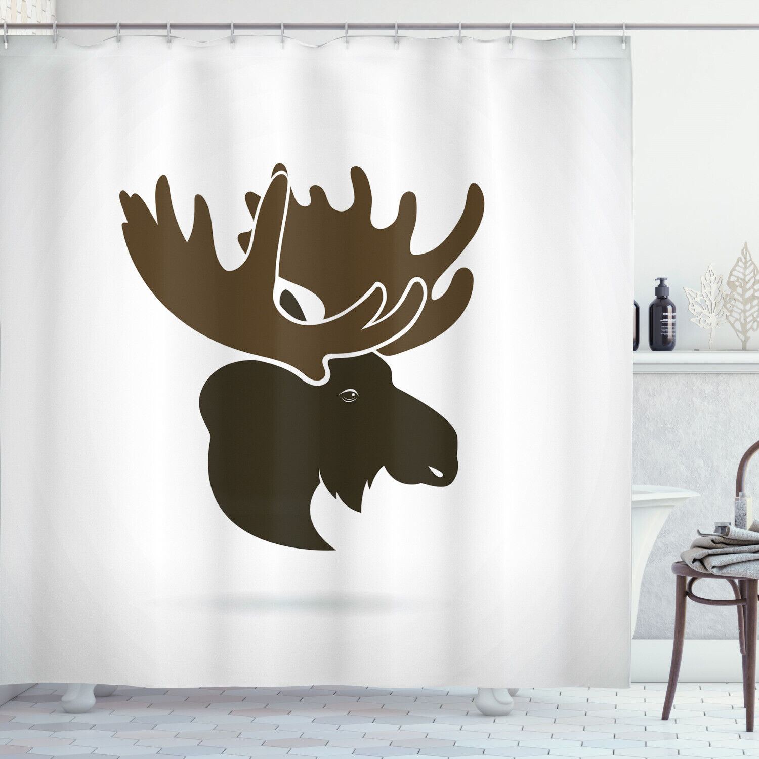 Canadian Deer Head Animal Print Shower Curtain For Bathroom