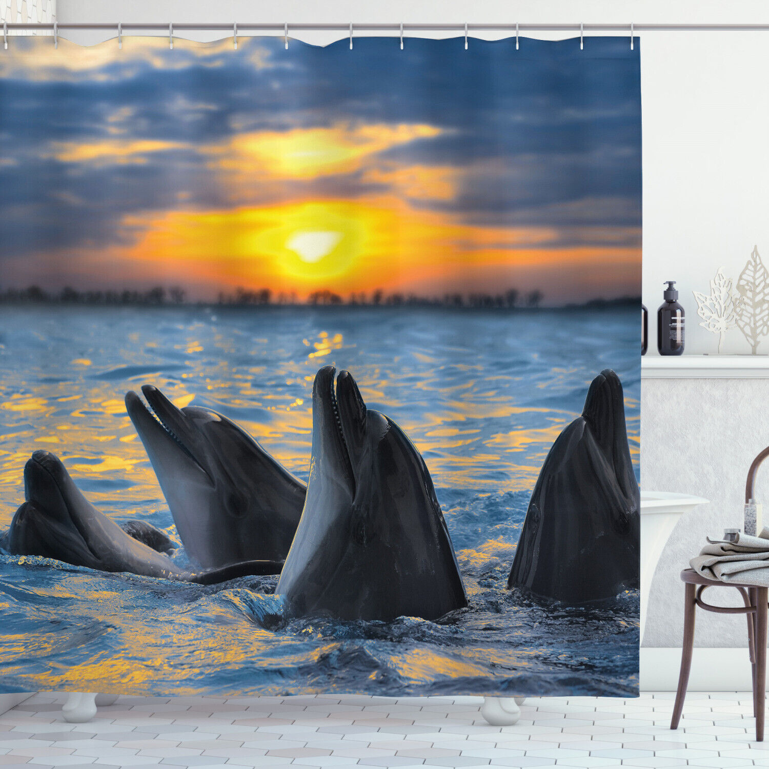 Bottle Nosed Dolphins Animal Print Shower Curtain For Bathroom