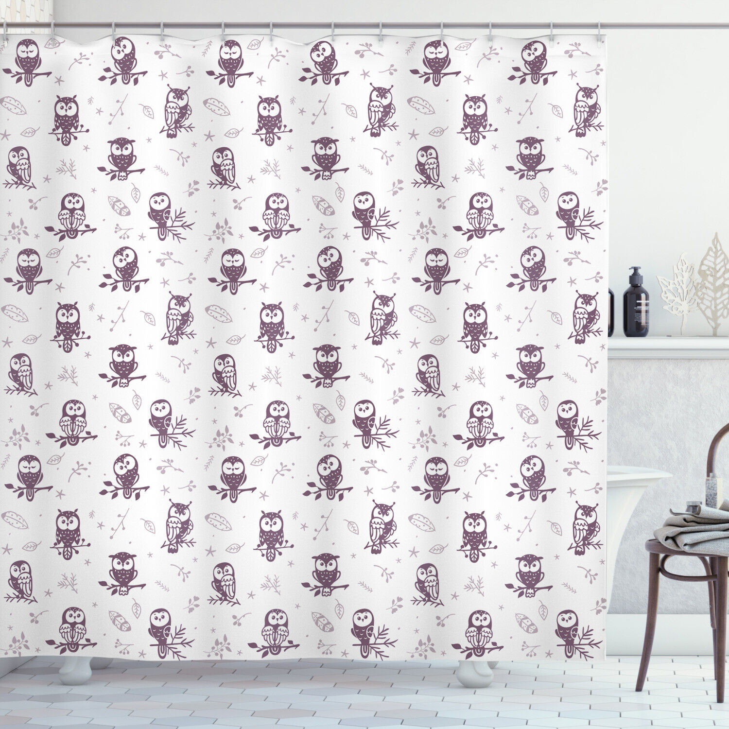 Cute Owls On The Branch Animal Print Shower Curtain For Bathroom