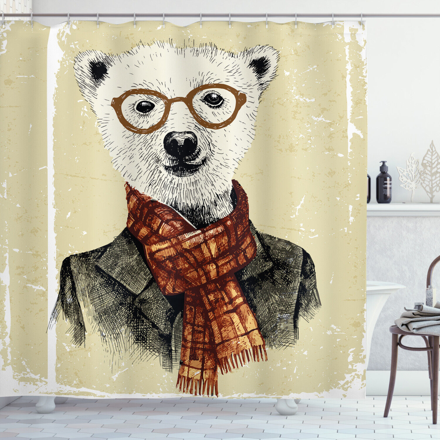 Hipster Bear Glasses Shower Curtain For Bathroom Decor Animal Print
