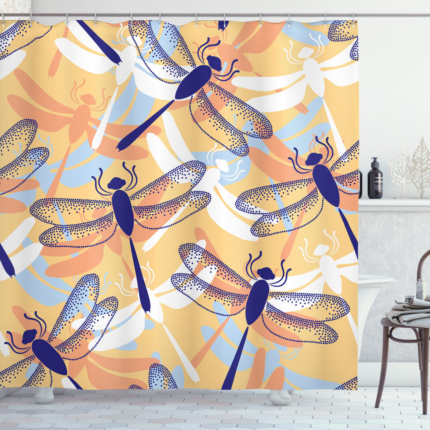 Dragonfly Pattern Boho Animal Print Shower Curtain For Bathroom