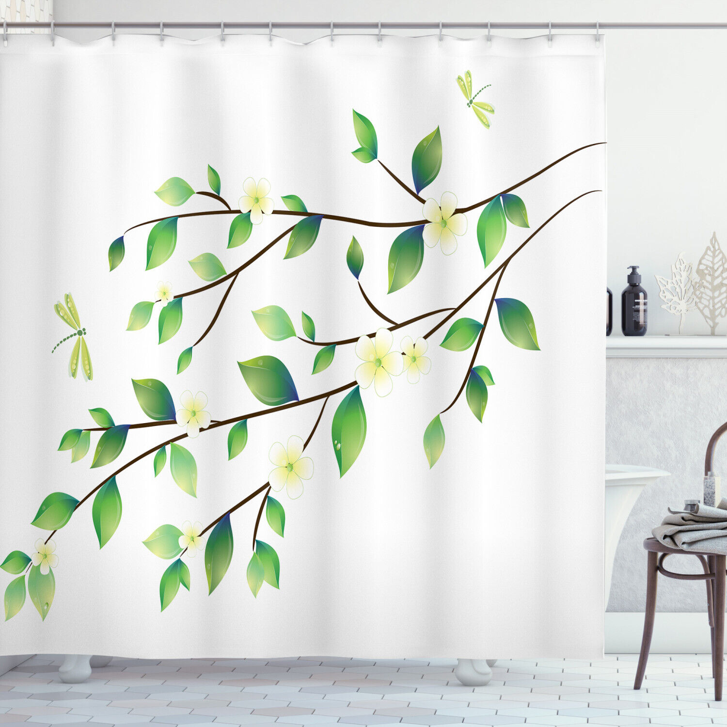 Flower And Dragonflies Shower Curtain For Bathroom Animal Print