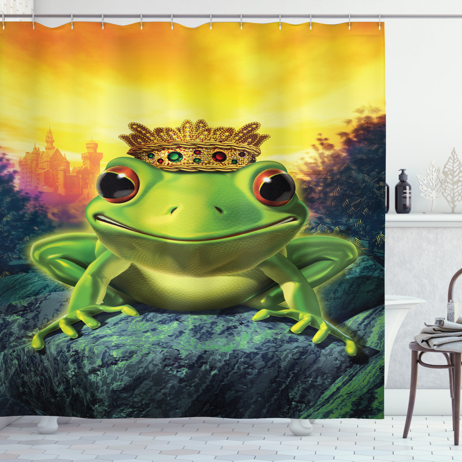 Frog Prince With Crown Shower Curtain Animal Print For Bathroom Decor