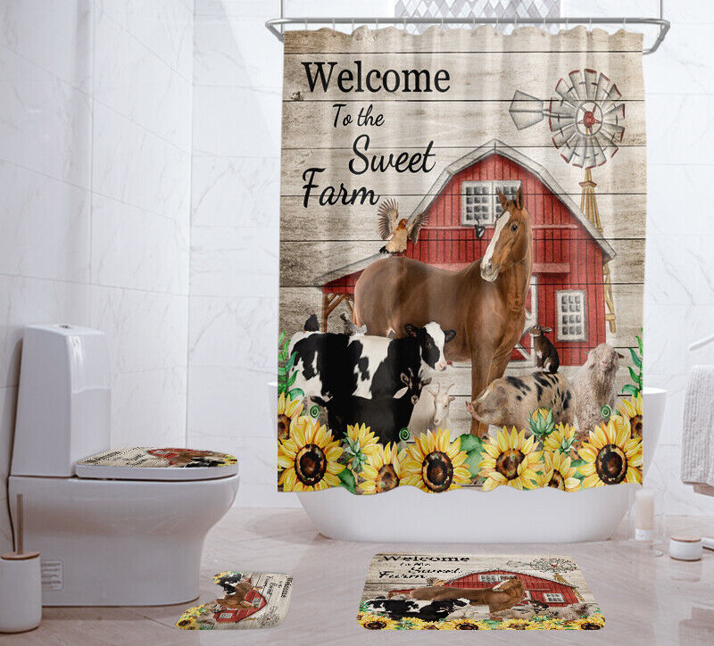 Cow Horse Ranch Animal Print Shower Curtain For Bathroom Decorations