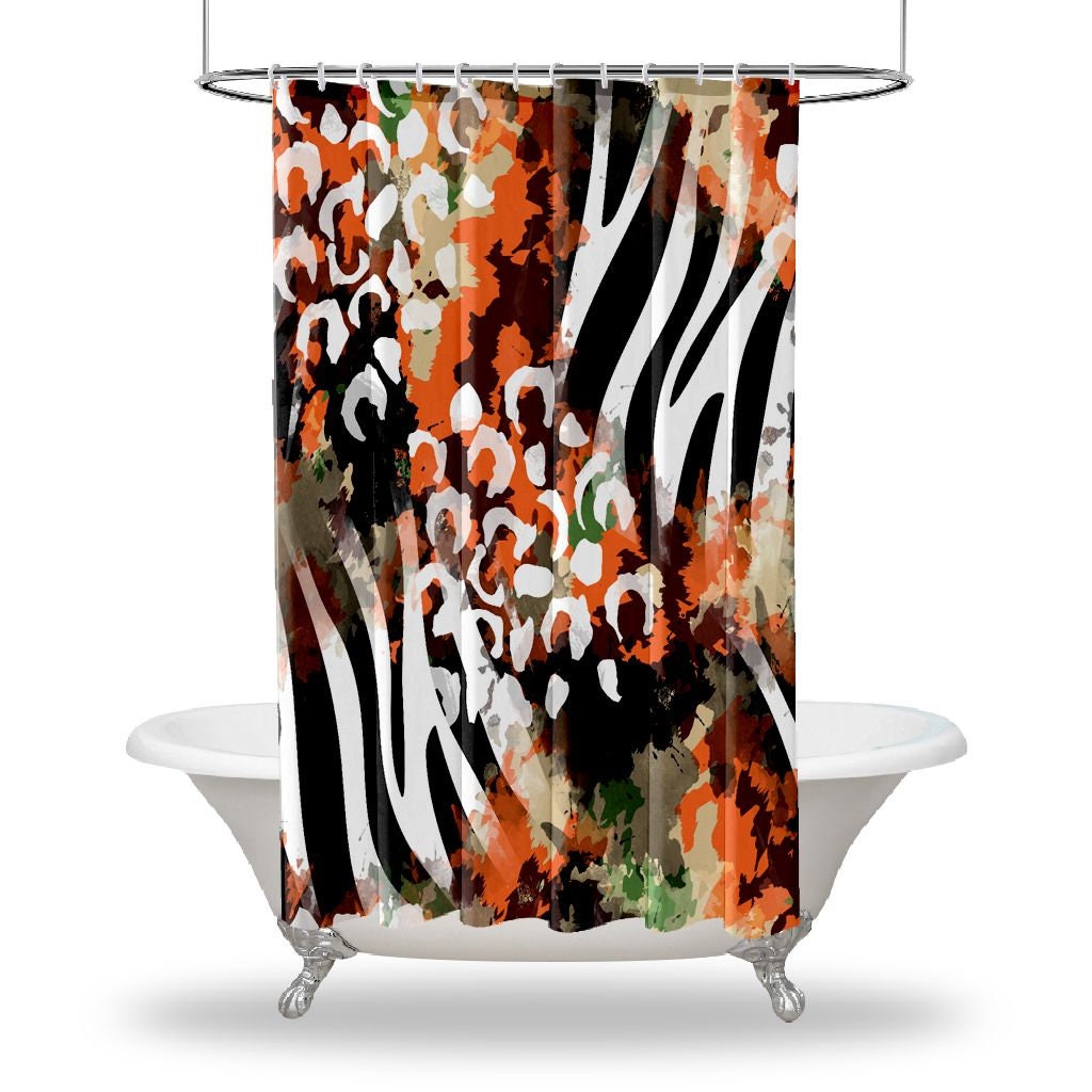 Multiple Sized Cheetah Palm Leaves Animal Print Waterproof Shower Curtain For Bathroom