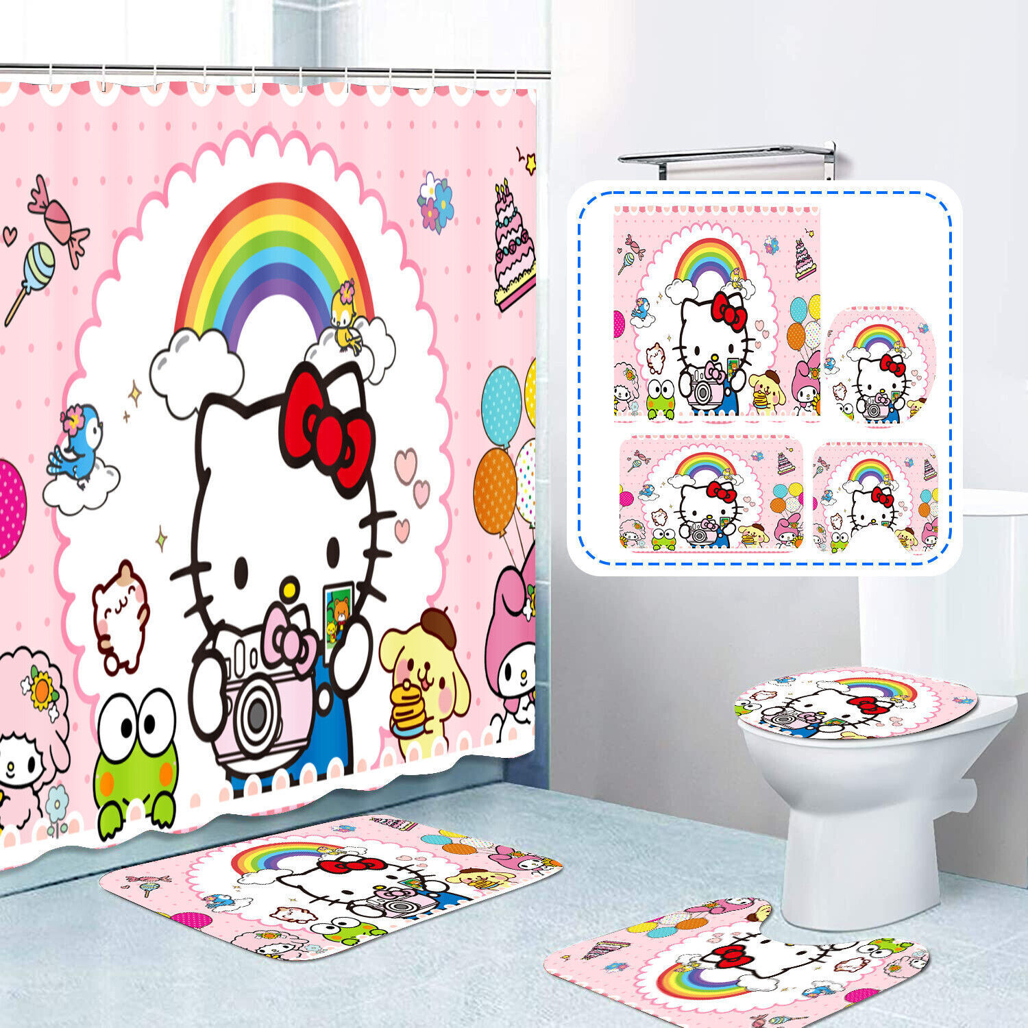 Paradise Frog Hello Kitty Animal Print Shower Curtain For Bathroom
