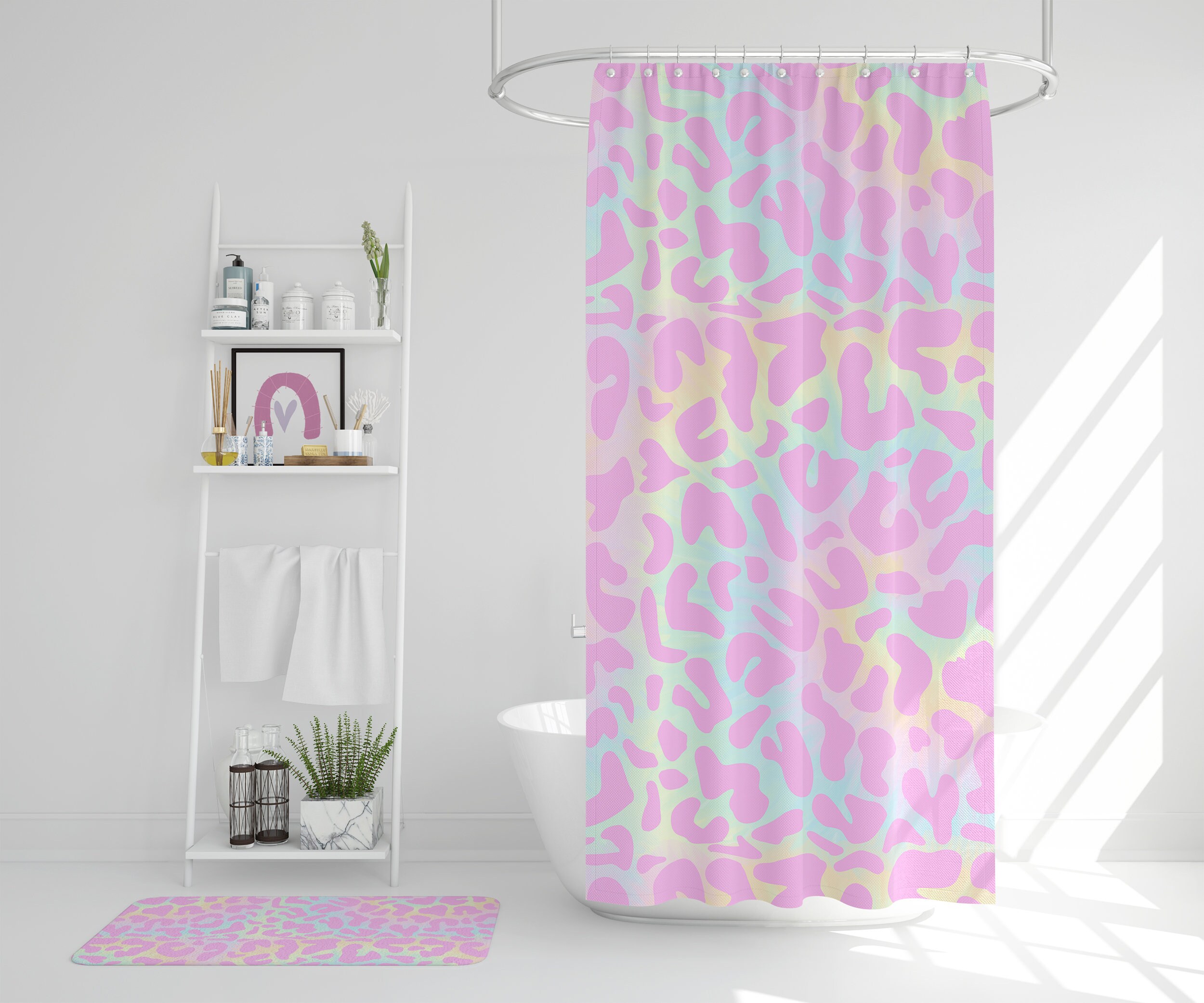 Pink Leopard Print Animal Print Shower Curtain For Girls Bathroom Decor