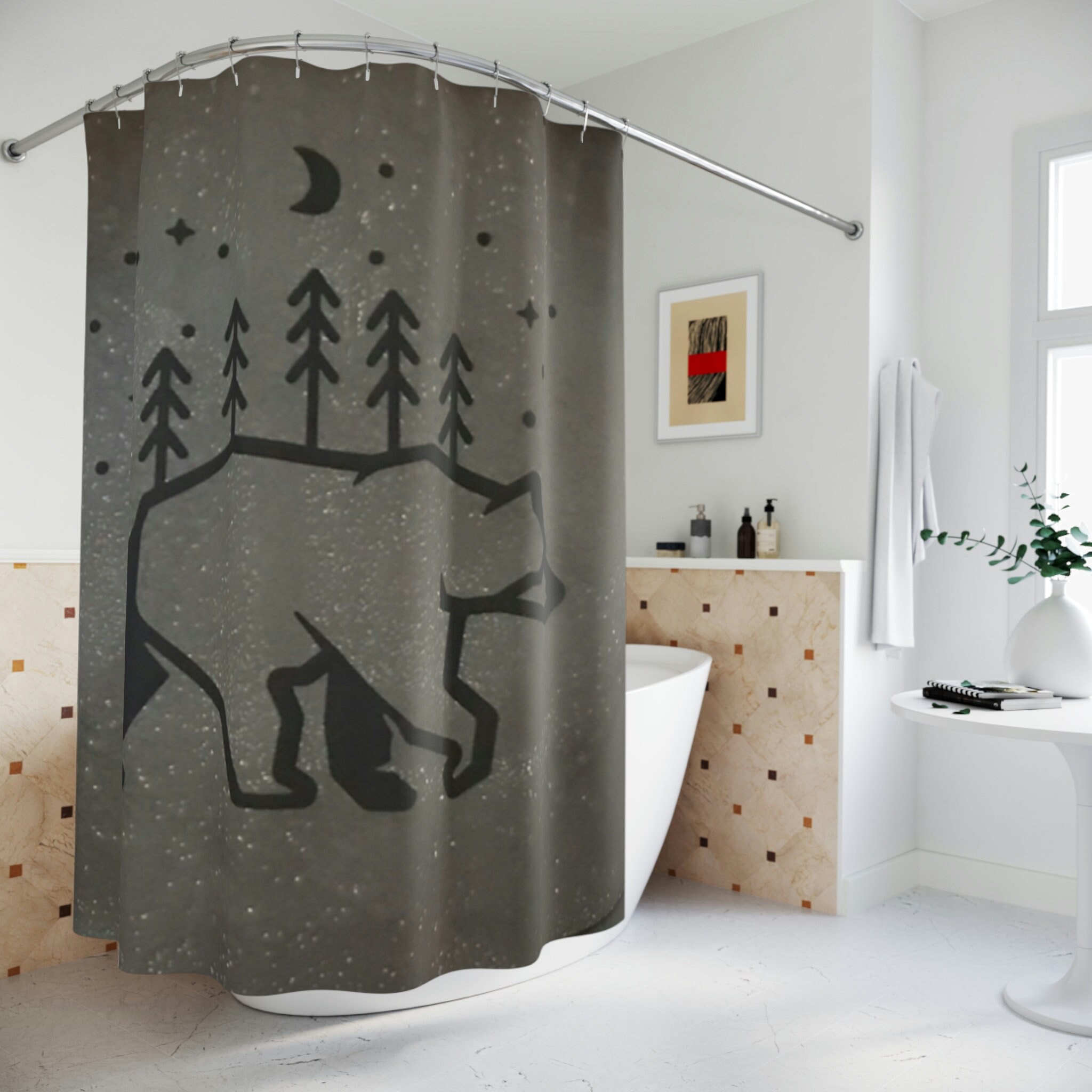 Forest Bear Animal Print Shower Curtain For Rustic Bathroom Decor
