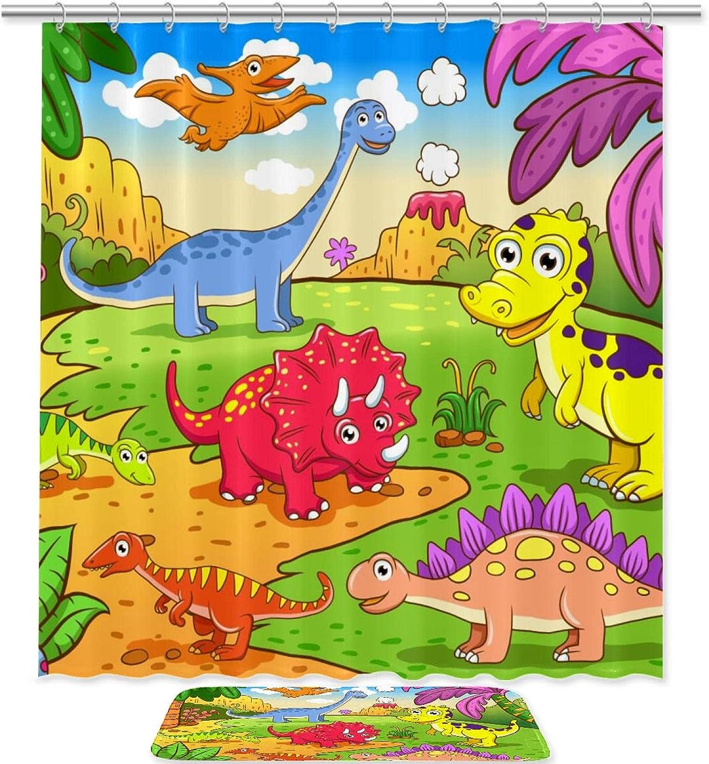Dinosaur Animal Print Waterproof Shower Curtain For Bathroom