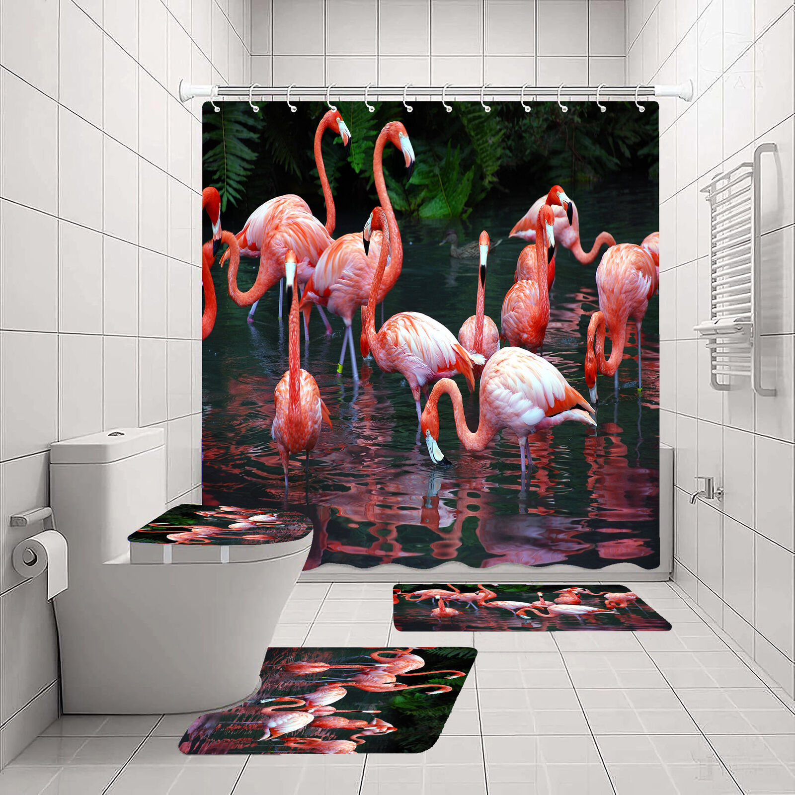 Flamingo Pond Animal Print Waterproof Shower Curtain For Bathroom