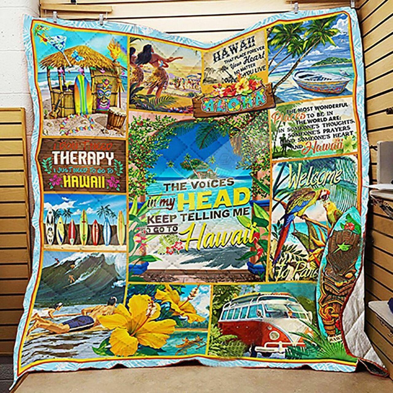 The Vo In My Head Keep Telling Me To Go To Hawaii Quilt Blanket Greattomized Blanket G For Birthday C Thgiving