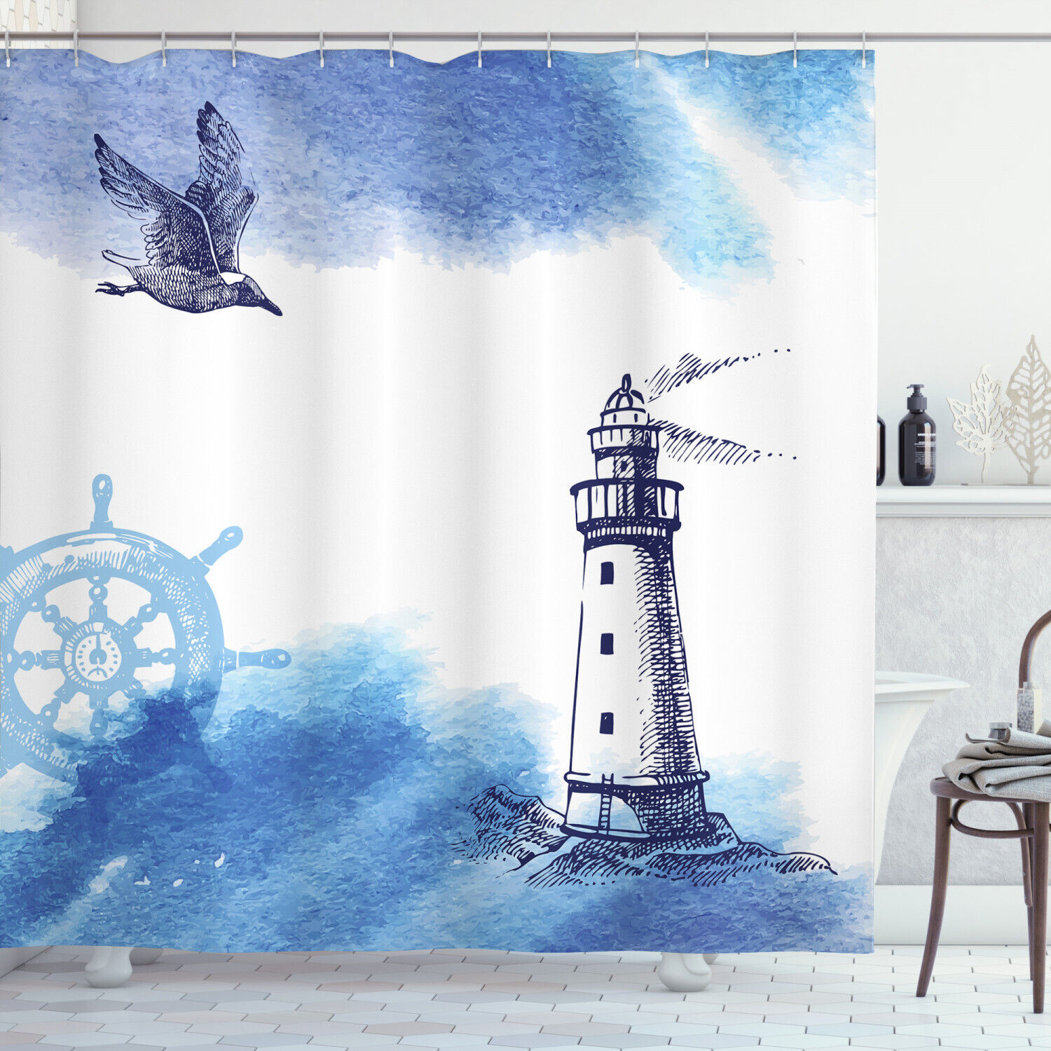 Classic Anchor Shower Curtain Fabric For Bathroom Thick