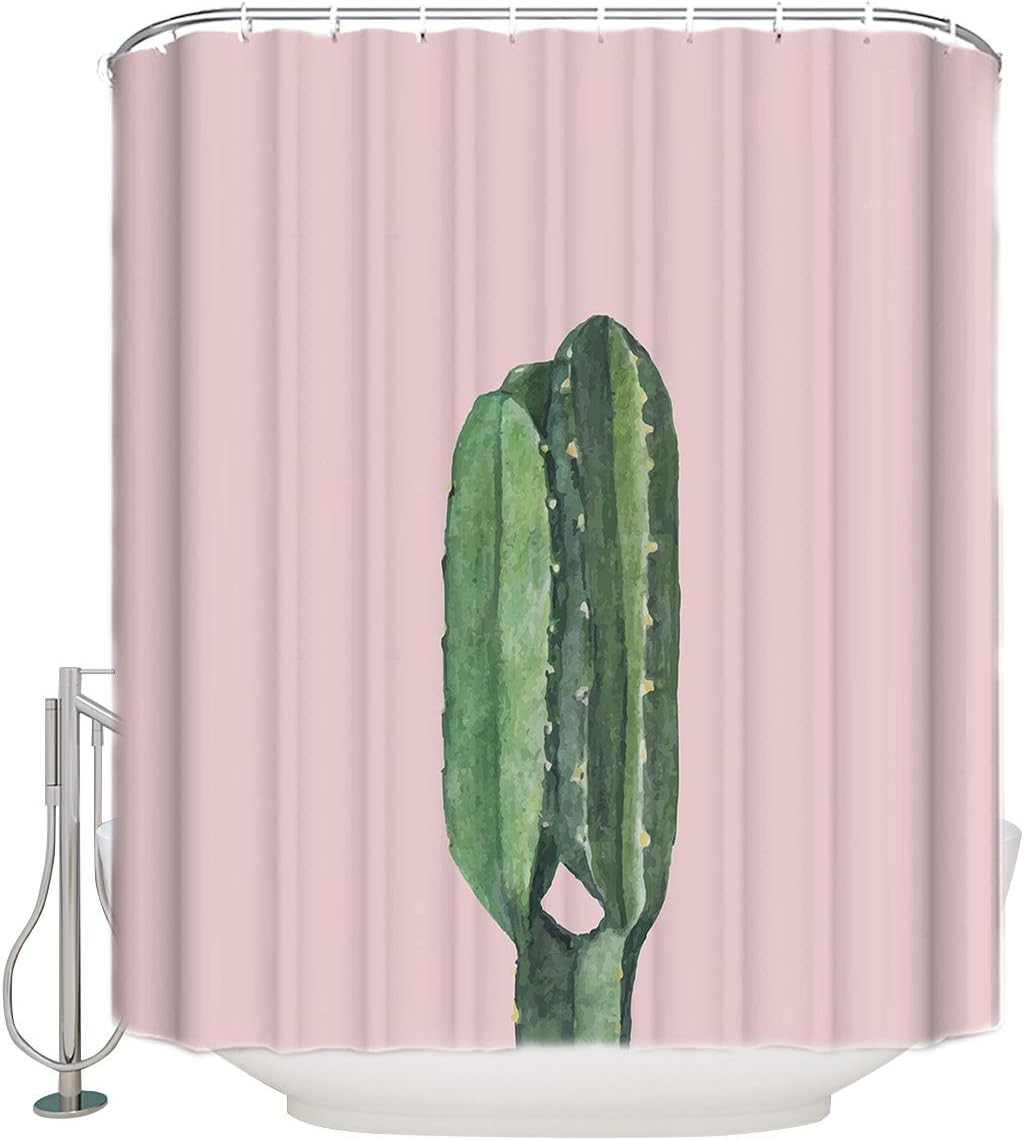 Cactus And Pink Shower Curtain For Home Bathroom Decor