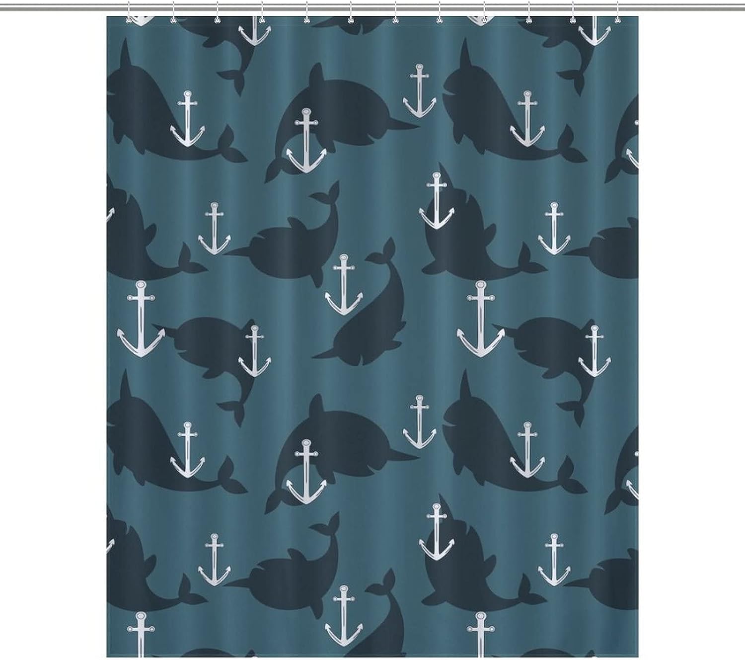 Personalized Anchor And Whales Shower Curtain Durable Fabric For Bathroom With Grommets