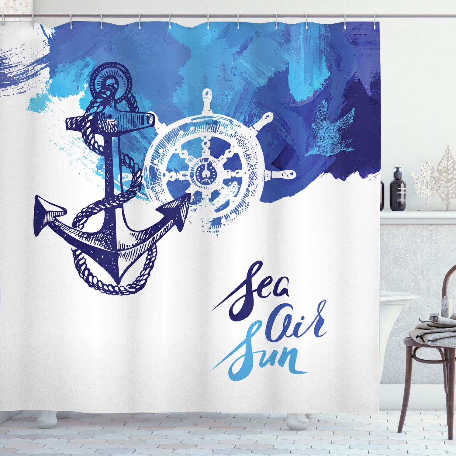Nautical Anchor Wheel Shower Curtain Bathroom Decor Print