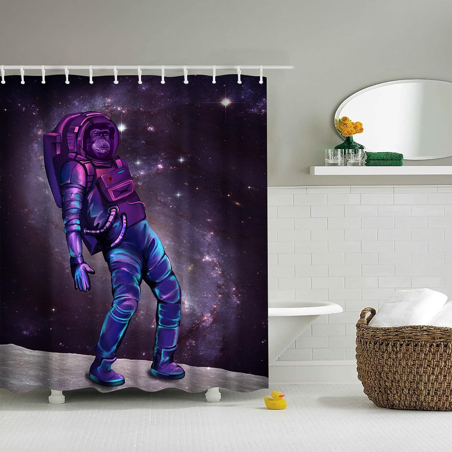 Cool Chimpanzee Gorilla Astronaut Dancing In Outer Space Universe Galaxy Shower Curtain For Kids Bathroom