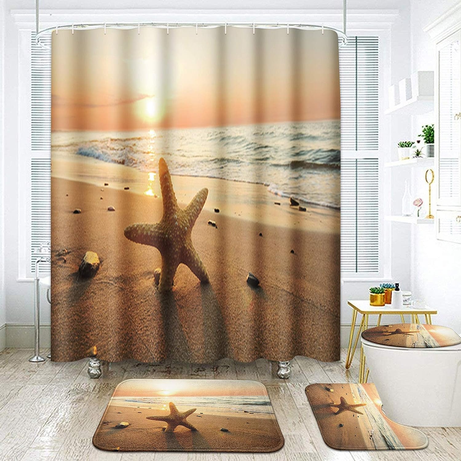 Starfish Beach Sunset Ocean Shower Curtain Artsocket Bathroom Decor