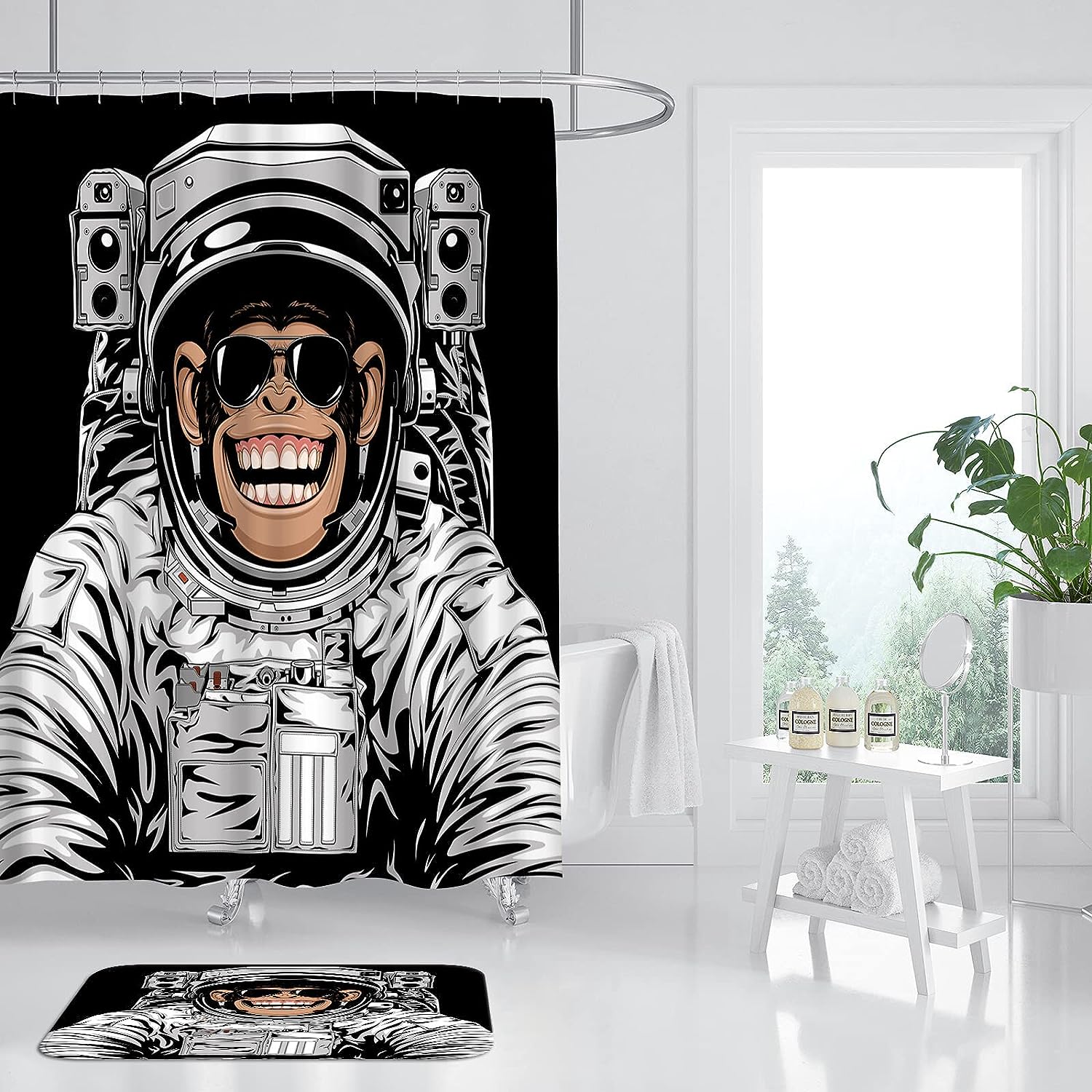 Funny Monkey Astronaut Bathtub Curtain Artsbay Animal Shower Curtain For Kids Bathroom Decor
