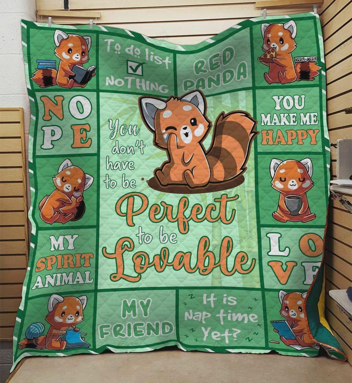 Red Panda Lovable You Make Me Happy Quilt Blanket Greattomized Blanket G For Birthday C Thgiving