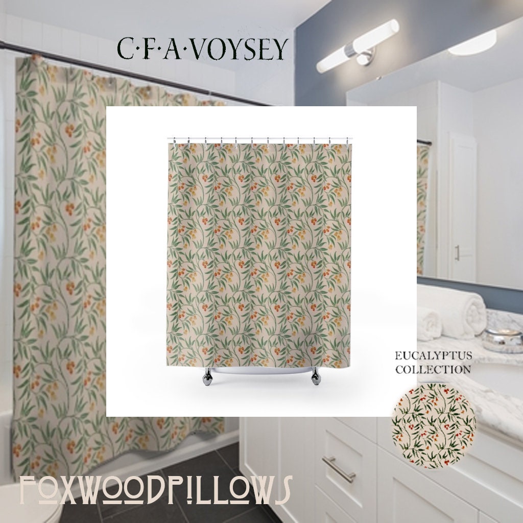 Eucalyptus Craftsmen Shower Curtain With Floral Green Leaf For Arts And Crafts Bathroom Decor
