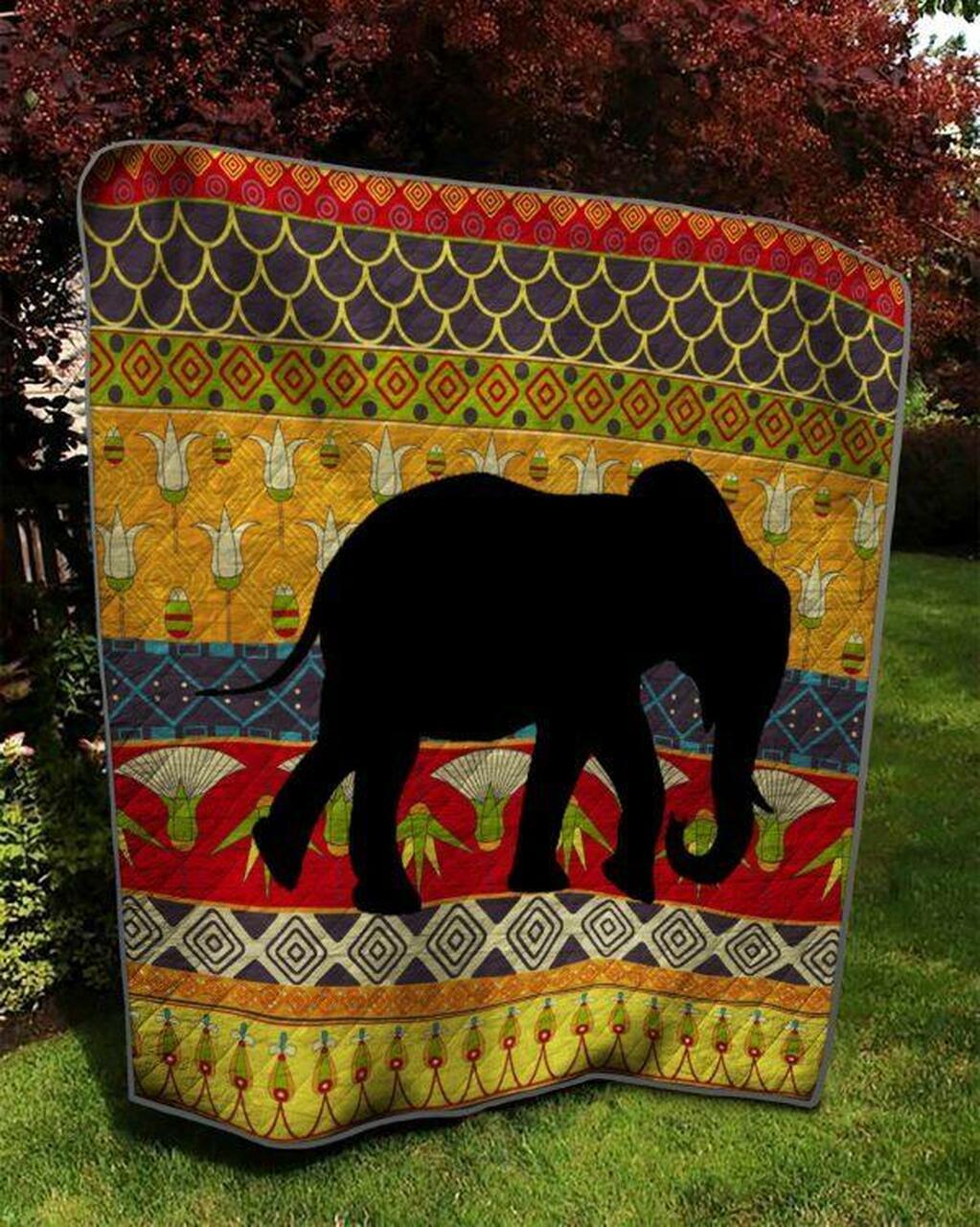 Silhoue Of Elephant Quilt Blanket Quilt