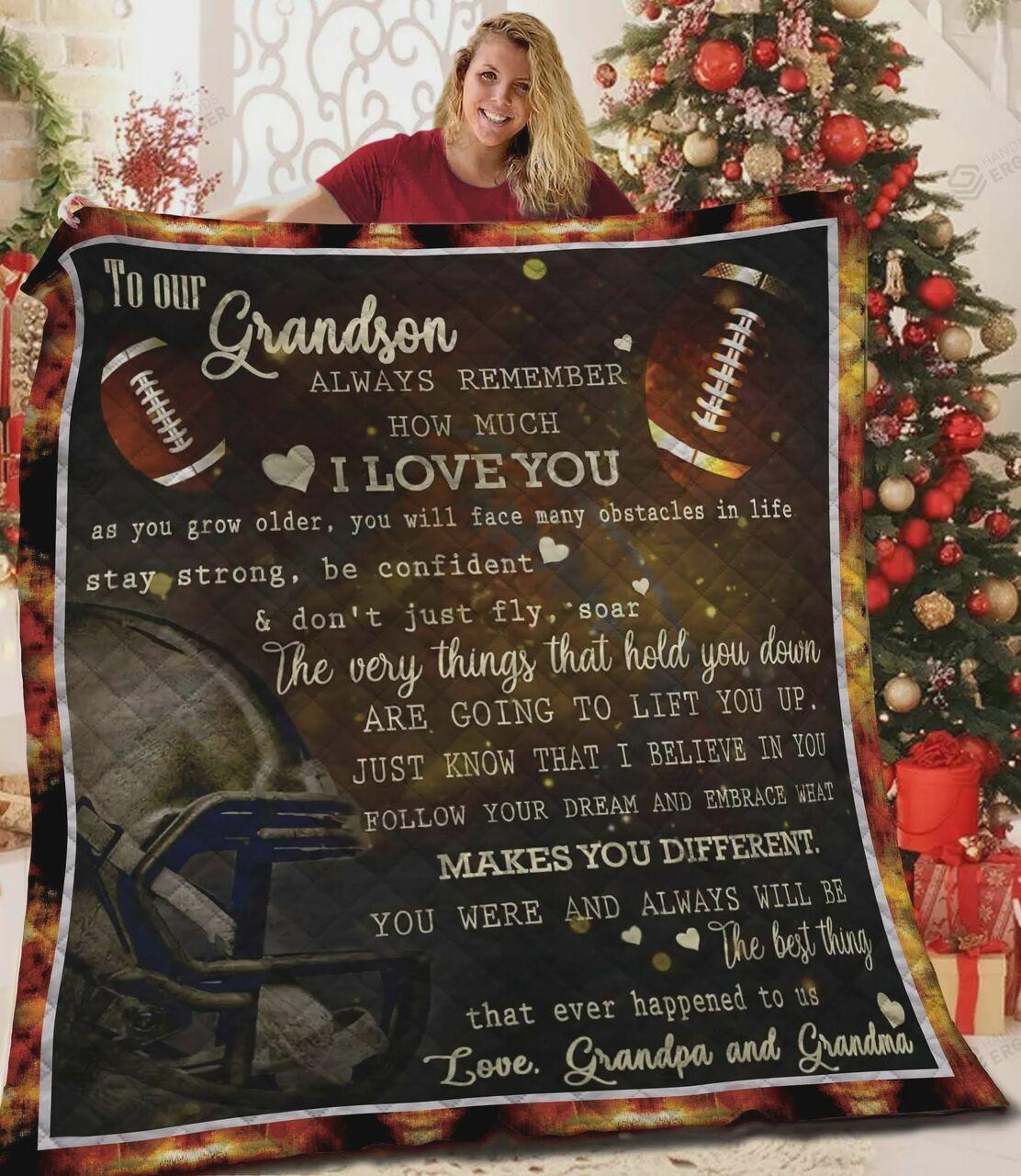 onalized Football To My Gron Quilt Blanket From Grandpa And Grandma Everything Hold You Down Are Gonna Lift You Up Greattomized Blanket G For Birthday C Thgiving