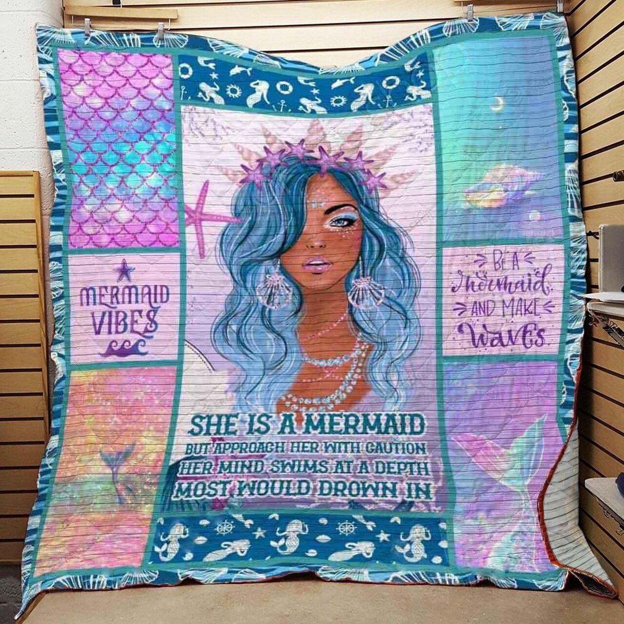 Sh A Mermaid But Approach Her With Caution Her Mi At A Deptht Would Drown In Quilt Blanket Greattomized Blanket G For Birthday C Thgiving