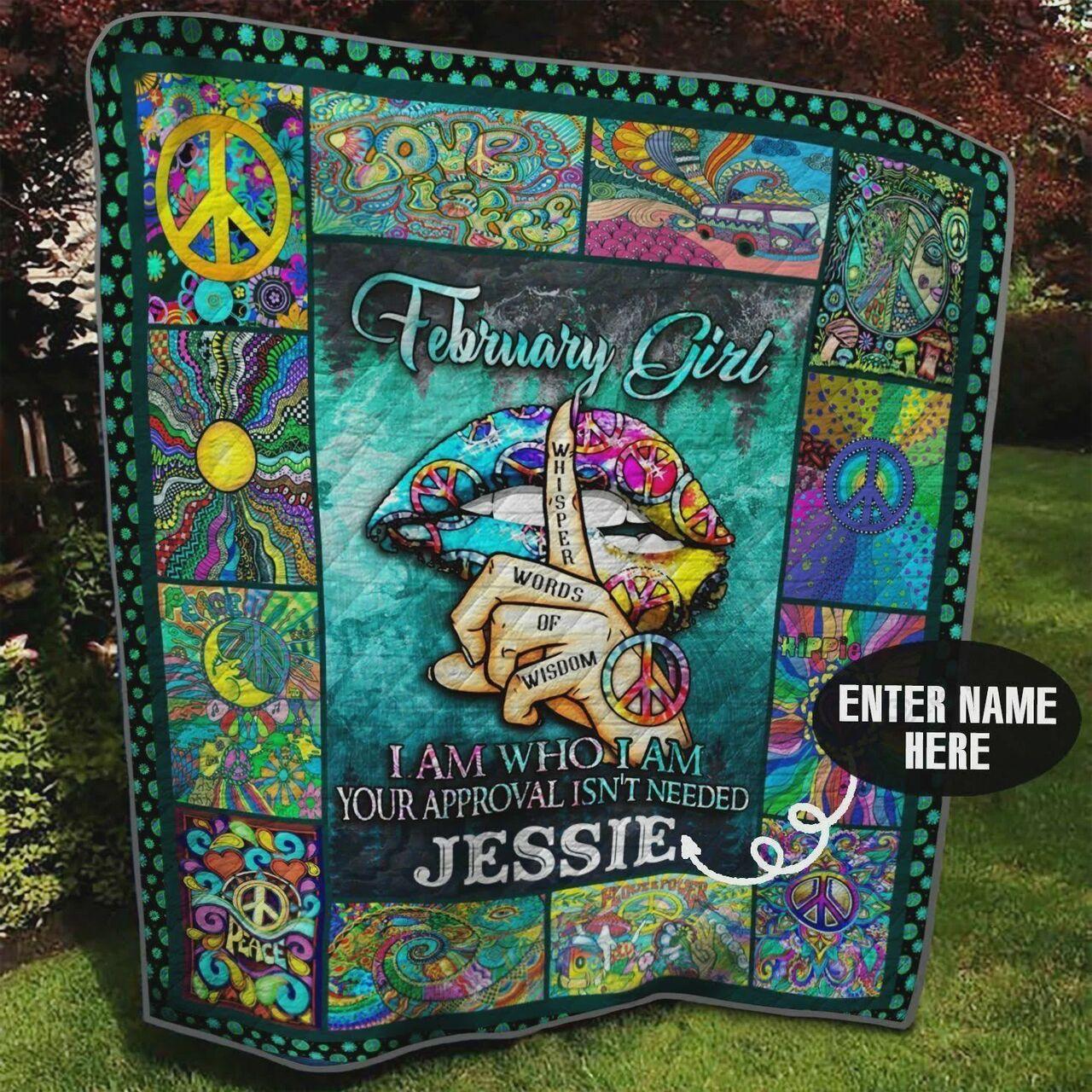 onalized February Hippie Girl Quilt Blanket Greattomized Blanket G For Birthday C Thgiving