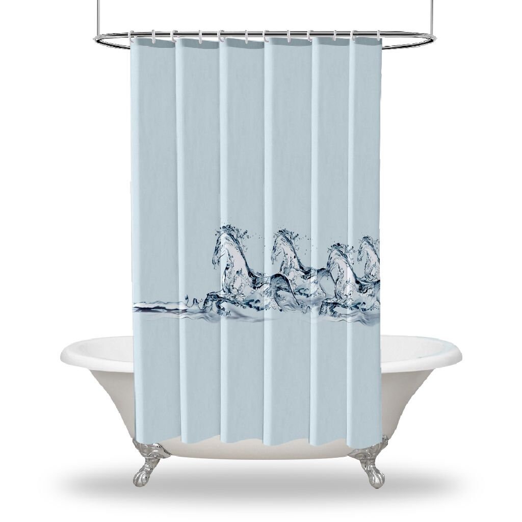 Multiple Sized Horses Artistic Print Made Of Water On Shower Curtain For Your Bathtub