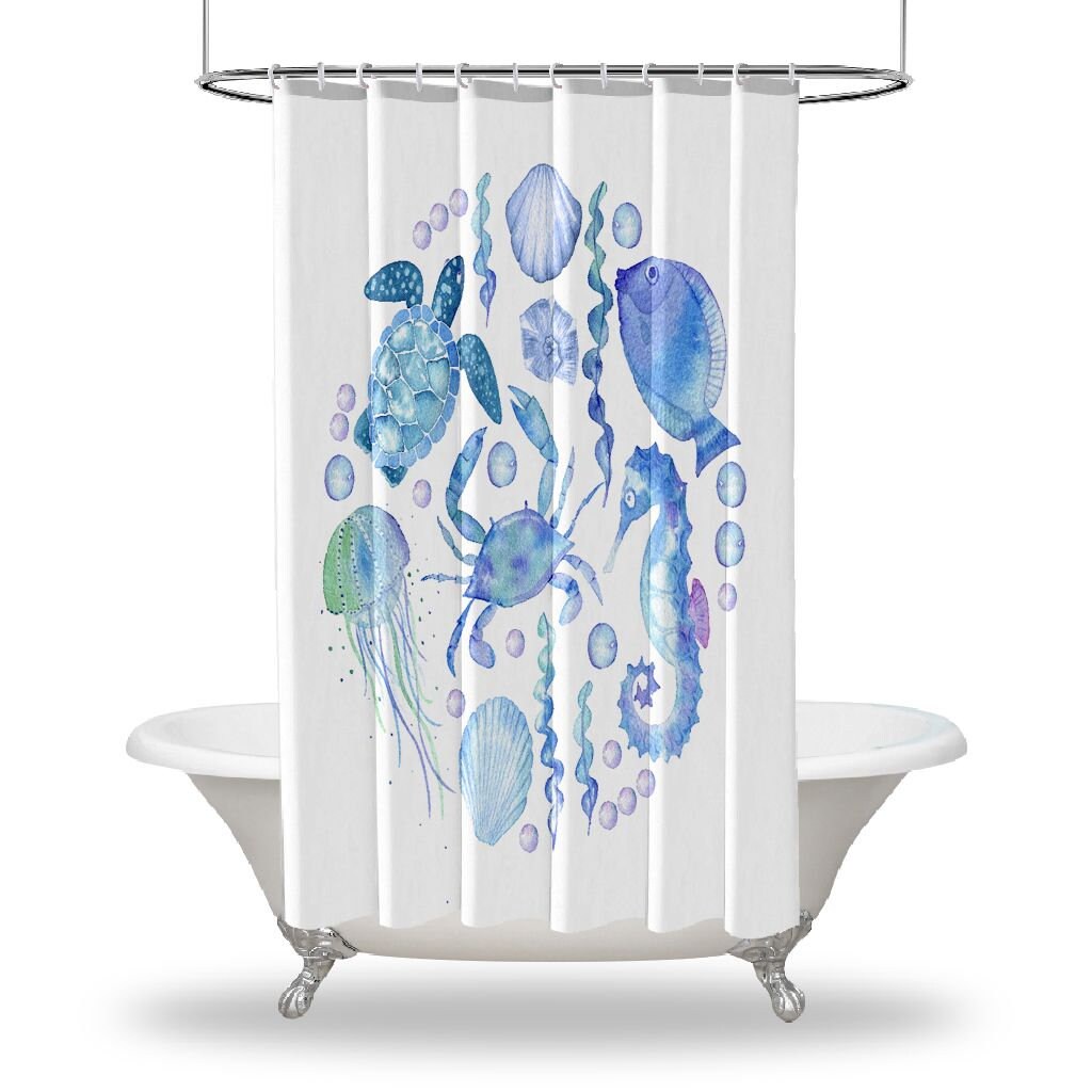 Jellyfish Seahorse Artistic Print Shower Curtain For Your Bathroom