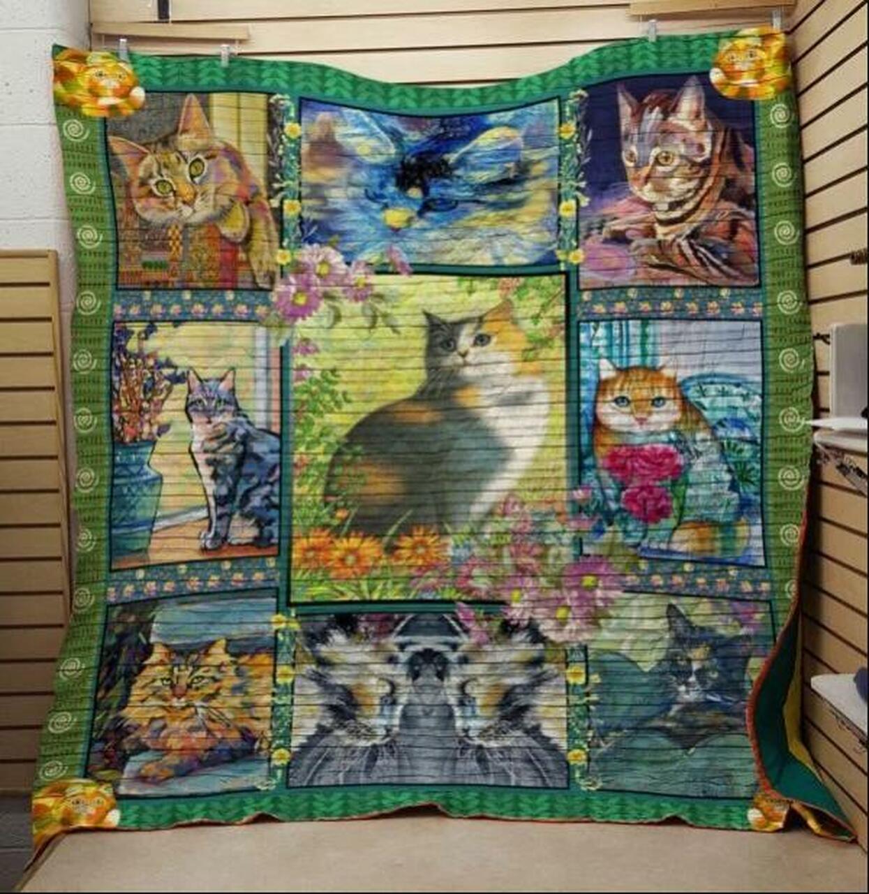 Many Cat With Flower Quilt Blanket Quilt