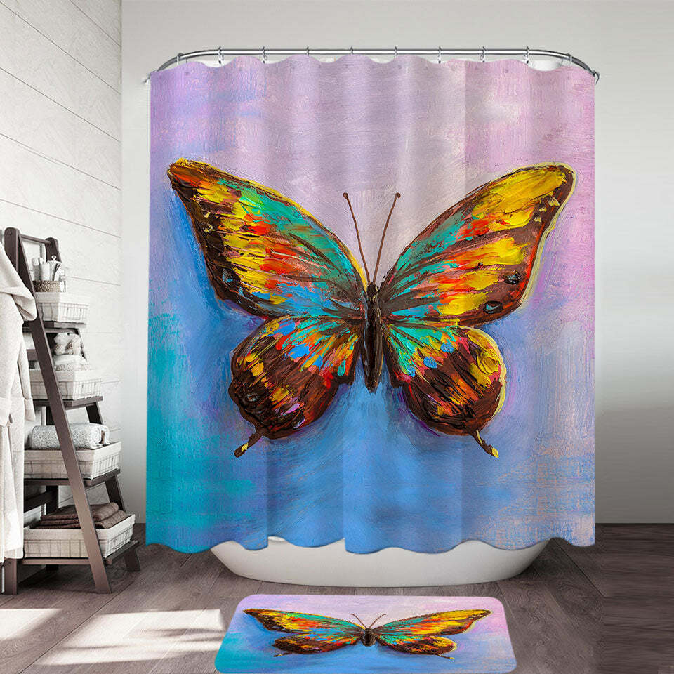 Painted Butterfly Shower Curtain Art For Nature Lovers Bathroom Decor