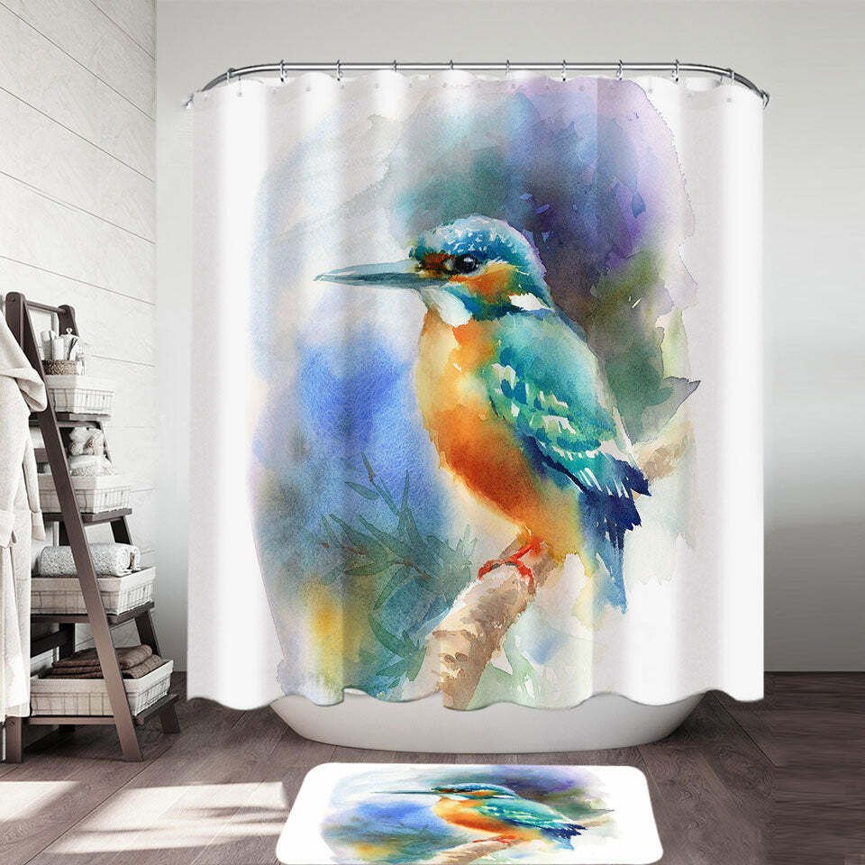 Hummingbird Shower Curtain Art Painting Bird Bathroom Decor